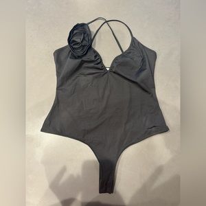 Mango Black Bodysuit with Flower Detail